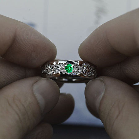 Grand Canyon 0.6 CTW  Emerald Men's Ring 14K White Gold  Ring Model 10-8mm
