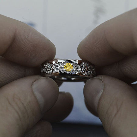 Grand Canyon 0.6 CTW  Yellow Sapphire Men's Ring 14K White Gold  Ring Model 10-8mm