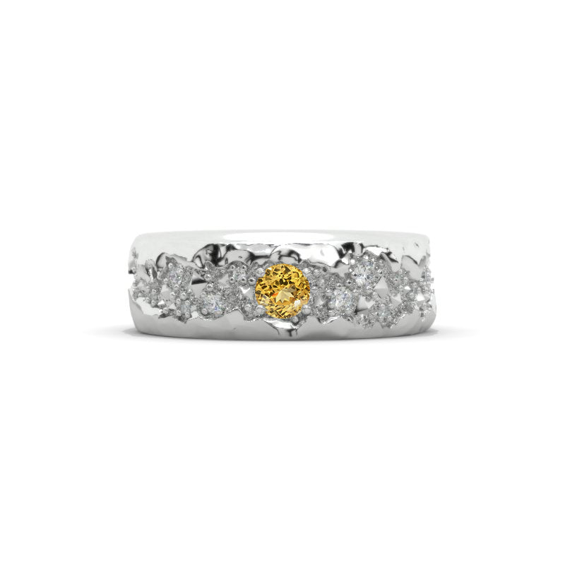 Grand Canyon 0.6 CTW  Genuine Yellow Citrine Men's Ring 14K White Gold  Ring Model 10-8mm
