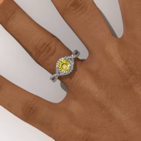 1.6 Carat  Yellow Sapphire Engagement Ring 14K White Gold  Ring