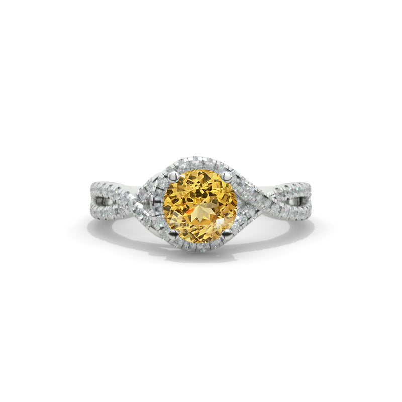 1.6 Carat  Genuine Yellow Citrine Engagement Ring 14K White Gold  Ring