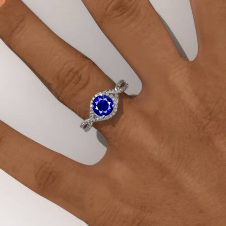 1.6 Carat  Royal Blue Sapphire Engagement Ring 14K White Gold  Ring