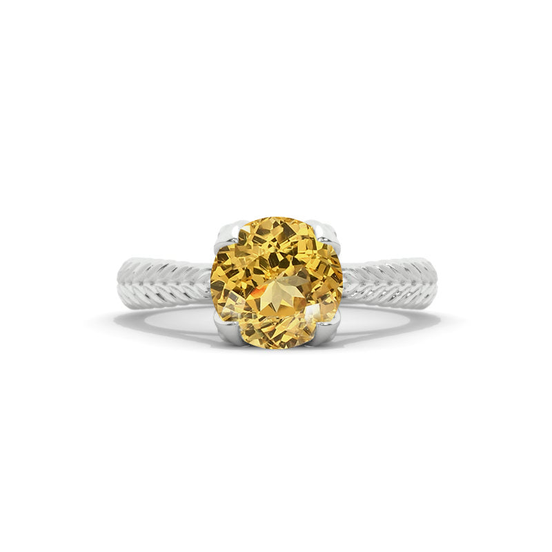 Genuine Yellow Citrine Floral White Gold Engagement Ring Model 170