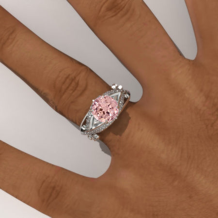 2.0 Carat Peach Sapphire Accented Classic Engagement Ring Model 301