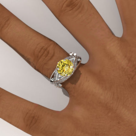 2.0 Carat Yellow Sapphire Accented Classic Engagement Ring Model 301
