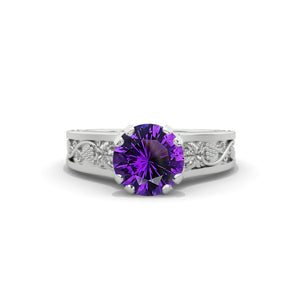 2.0 Carat Natural Amethyst Accented Classic Engagement Ring