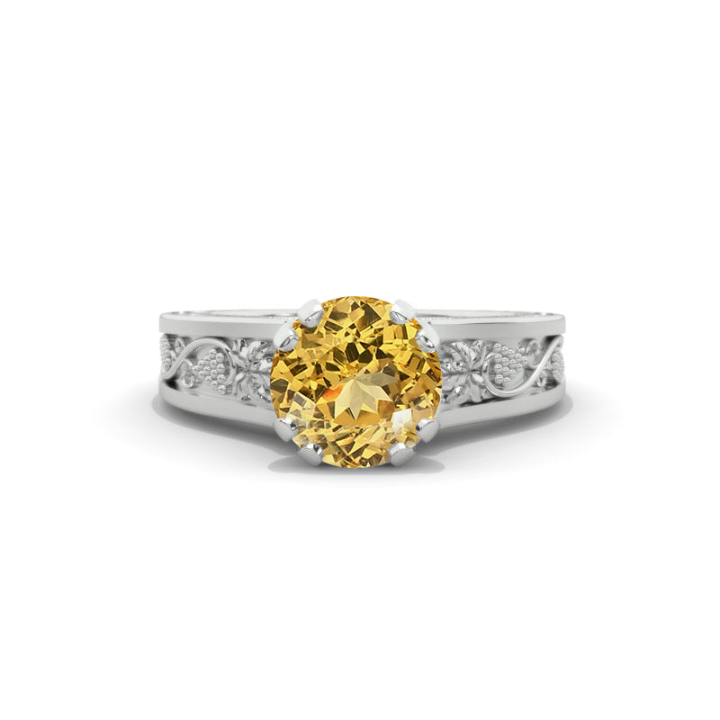 2.0 Carat Genuine Yellow Citrine Accented Classic Engagement Ring