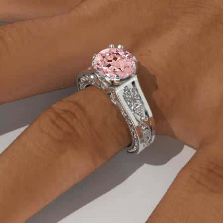 2.0 Carat Peach Sapphire Accented Classic Engagement Ring