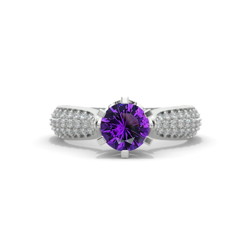 1.5 Carat  Genuine Natural Amethyst Engagement Ring