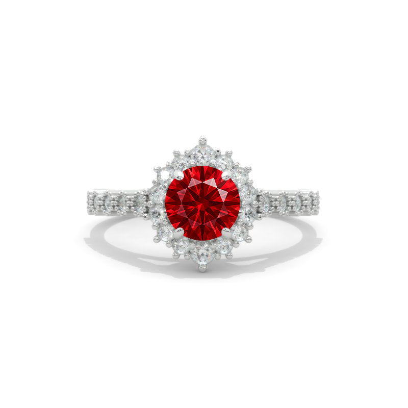 14K White Gold 1 Carat Round Ruby Halo Engagement Ring