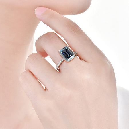 3.8 Carat Giliarto Gray Moissanite Emerald Cut Engagement Gold Ring.