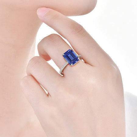 3.8 Carat Natural Genuine Tanzanite Emerald Cut Engagement Gold Ring.