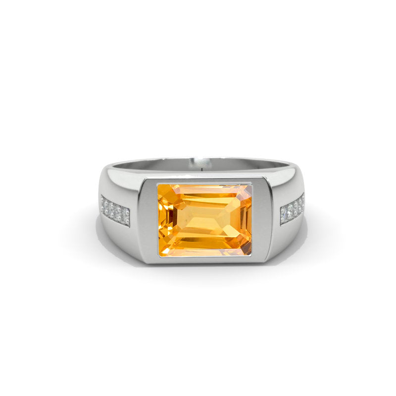 2 Carat Genuine Yellow Citrine Men's Gold Ring. Model-13