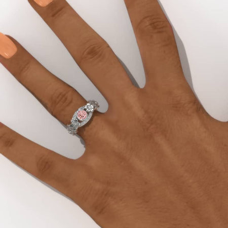 Peach Sapphire Celtic Engagement Floral Ring 14K White Gold