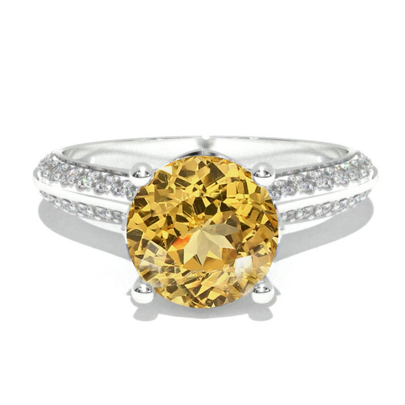 14K Solid Gold 2CT Round Genuine Yellow Citrine Engagement Ring | Wedding, Anniversary & Eternity Ring