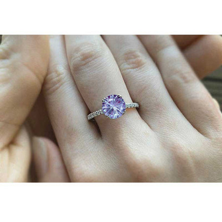 2 Carat Round Fireworks Cut Alexandrite Accents Stone 14K White Gold Ring finger size 7 ready to ship