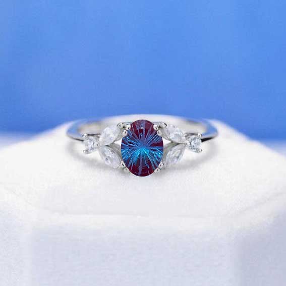 Oval Fireworks Cut Alexandrite Engagement Ring Set