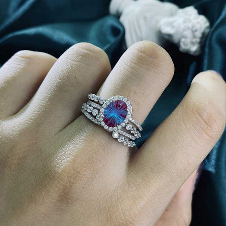 1.5Ct Fireworks Cut Alexandrite Halo Engagement Vintage Ring, Oval Shape Fireworks Cut Alexandrite Engagement Ring, Accents Stones 14K White Halo Gold Ring