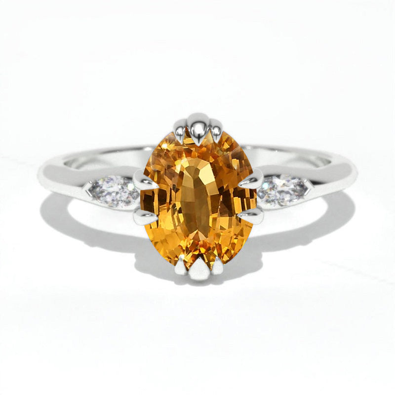 14K Gold Ring 7x9mm Oval Cut Genuine Yellow Citrine Engagement Ring Anniversary Ring, Promise Ring, Gifts Promissory Ring Model 126-9x7mm