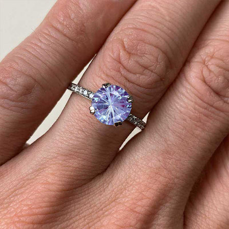 3 Carat Round Fireworks Cut Alexandrite Silver White Gold Plated Ring, Fireworks Cut Alexandrite Promissory Finger size 7