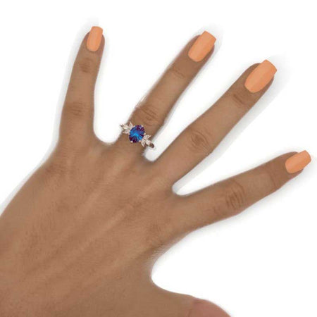 2 Carat Oval Fireworks Cut Alexandrite Vintage Engagement Rose Gold Ring, Vintage Rose Gold Ring, 2ct Oval Rope Shank Ring