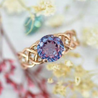 2 Carat Portuguese Cut Alexandrite with Diamonds Accent Stones in 10K Rose Gold Engagement Ring Anniversary Promissory Ring