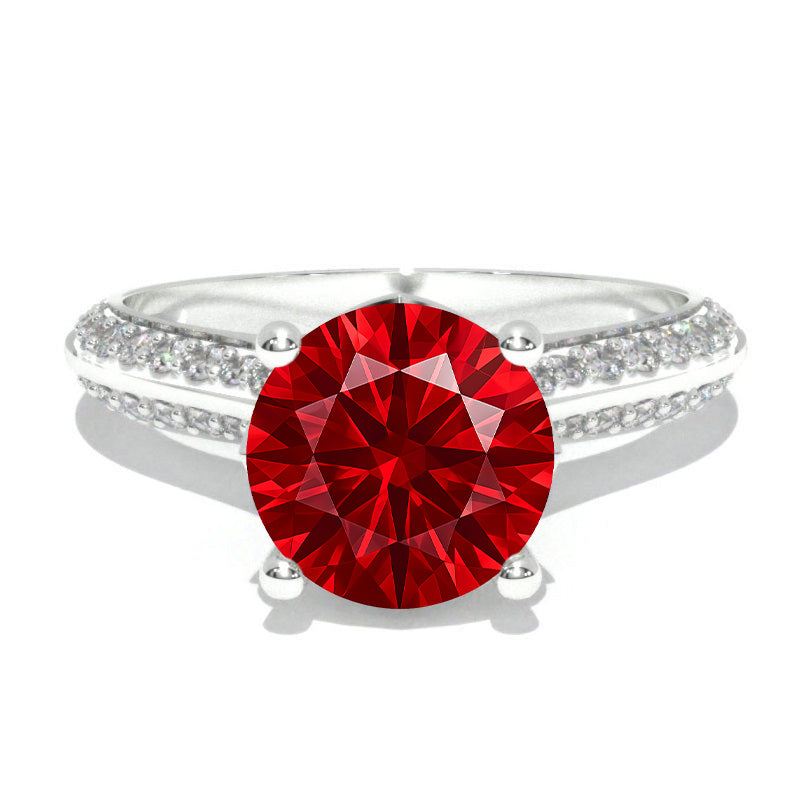 14K Solid Gold Ring 2CT Round Ruby Imitation Wedding Ring Ruby Engagement Ring Anniversary Promise Eternity Gold Ring