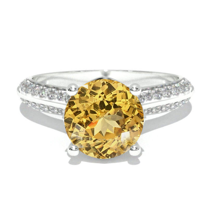 14K Solid Gold Ring 7mm Round Genuine Yellow Citrine Wedding Ring. Genuine Yellow Citrine Engagement Ring Anniversary Promise Platinum Ring Model x