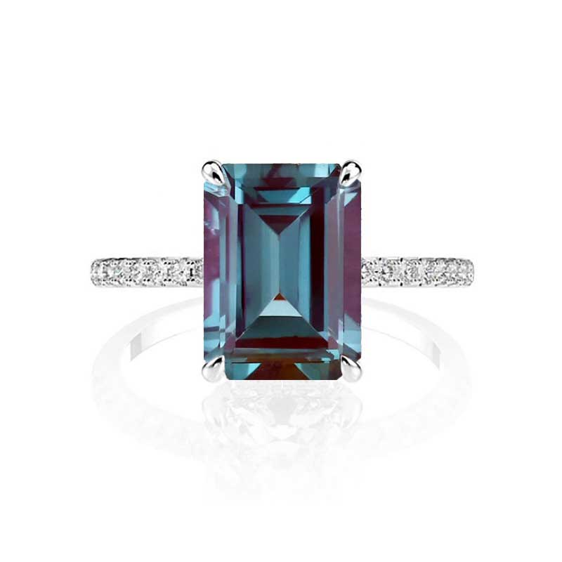 5Ct Alexandrite Engagement Ring, Radiant Cut Shape Dainty Engagement Ring, Alexandrite Hidden Halo Pave Set