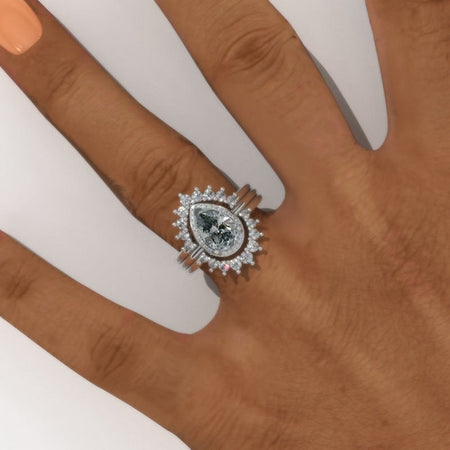 Gray Moissanite engagement ring gold, art deco Vintage 14K gold ring set
