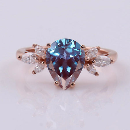 Pear shaped Alexandrite engagement ring vintage Unique Alexandrite cut Cluster engagement ring rose gold wedding Bridal gift for women