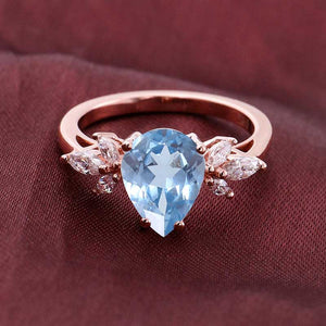 Pear shaped Aquamarine engagement ring vintage Unique Genuine Aquamarine cut Cluster engagement ring rose gold wedding Bridal gift for women
