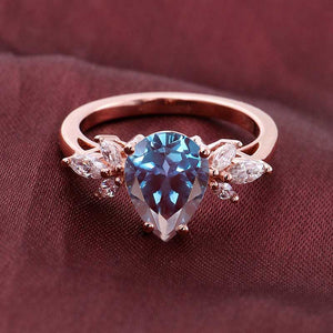 Pear shaped Alexandrite engagement ring vintage Unique Alexandrite cut Cluster engagement ring rose gold wedding Bridal gift for women