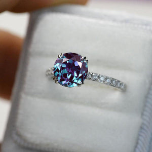 2 Carat Round Alexandrite Accents Stone 14K White Gold Ring finger size 7 ready to ship
