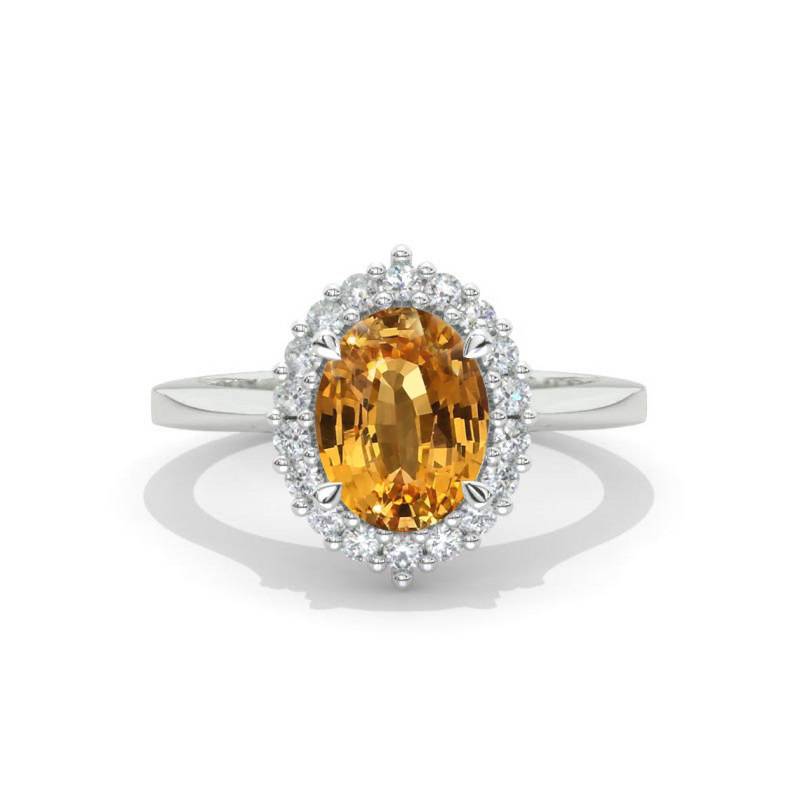 1.5Ct Genuine Yellow Citrine Halo Engagement Ring, Oval Shape Brilliant Cut Genuine Yellow Citrine Engagement Ring, 14K White Gold Ring Model 471