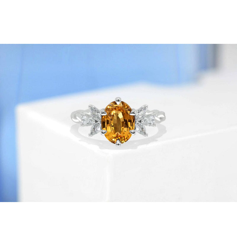 2 Carat Oval Genuine Yellow Citrine Engagement Ring, Vintage Marquise Cut Rose Gold Ring, 2ct Oval Rope Shank Ring 14k rose gold Model 498