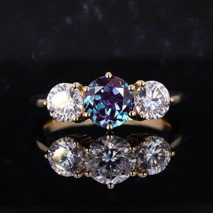 14K Gold Classic Round Three Stone Alexandrite Ring, Luxury Engagement Ring. 4 CTW Carat Alexandrite Ring, Gift for Her