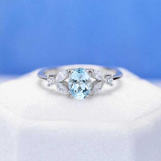 Oval Genuine Natural Aquamarine Engagement Ring