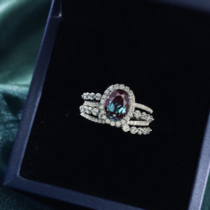 1.5Ct Alexandrite Halo Engagement Vintage Ring, Oval Shape Cut Alexandrite Engagement Ring, Accents Stones 14K White Cluster Gold Ring