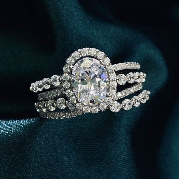 1.5Ct Moissanite Halo Engagement Vintage Ring, Oval Shape Cut Moissanite Engagement Ring, Accents Stones 14K White Cluster Gold Ring