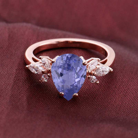Pear shaped Purple Sapphire engagement ring vintage Unique Purple Sapphire cut Cluster engagement ring rose gold wedding Bridal gift for women