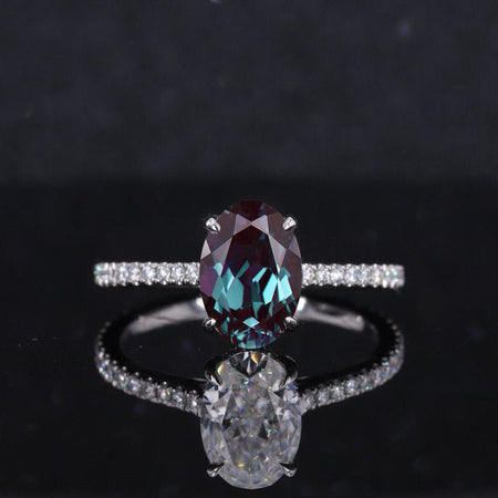 3 Carat Carat Oval Alexandrite Ring, Hidden Halo Gold Engagement Ring