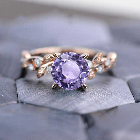 2 Carat Purple Sapphire Floral Rose Gold Engagement Ring