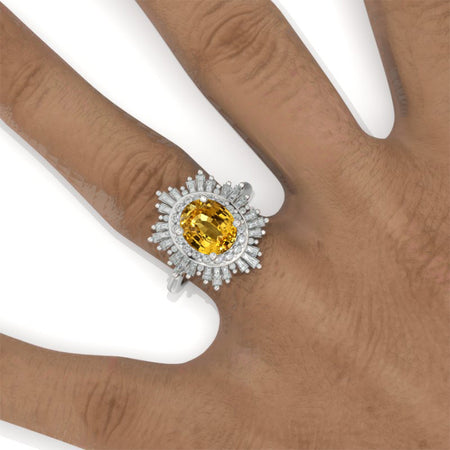 14K White Gold 2 Carat Yellow Sapphire Oval Halo Engagement Ring
