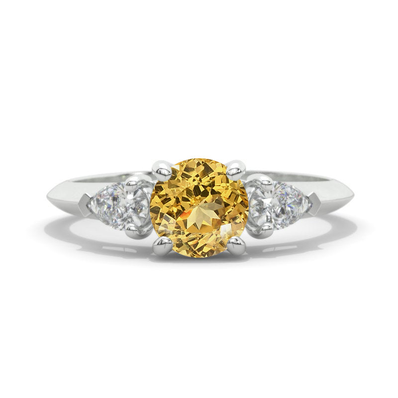Genuine Yellow Citrine Three Stone 14K White  Gold Promissory Ring Model TS2021