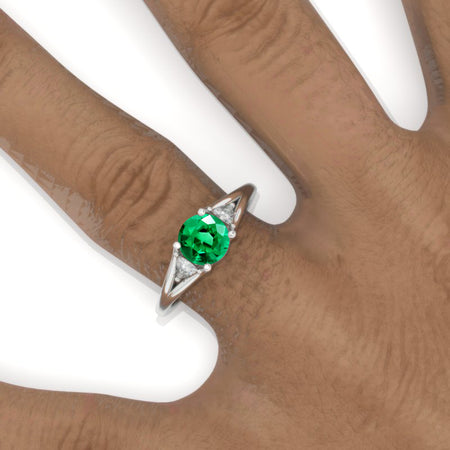 Trillion Three Stone Emerald White Gold Engagement Ring Model 300