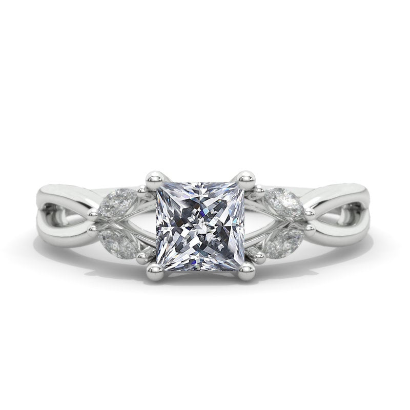 Princess Cut Gray Moissanite Twisted Shank Engagement Ring
