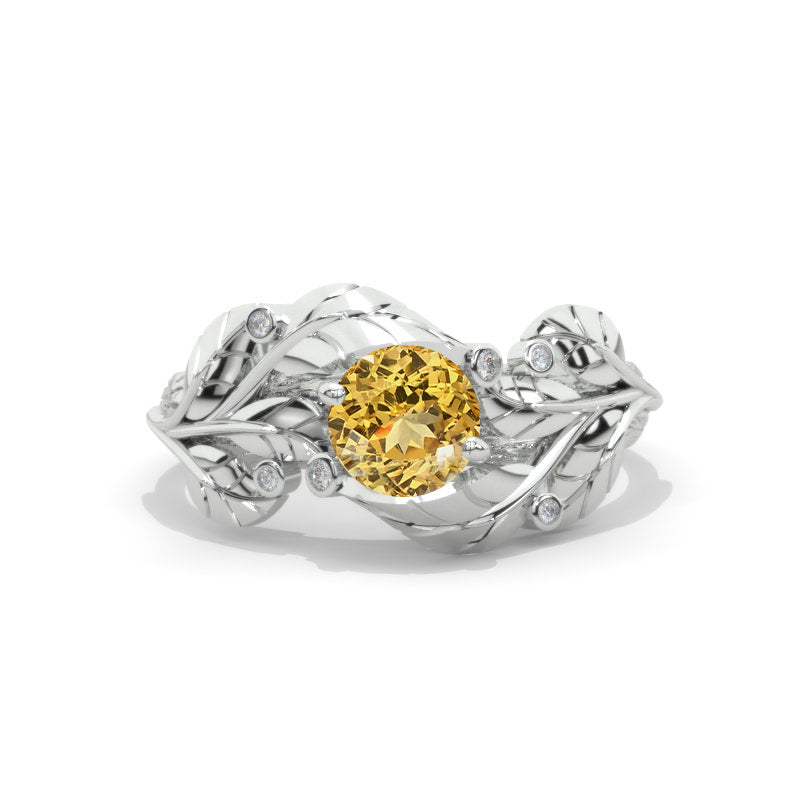 1.0 Carat Genuine Yellow Citrine Engagement Ring 14K White Gold Model-lr