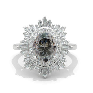 14K White Gold 2 Carat Gray Moissanite Oval Halo Engagement Ring