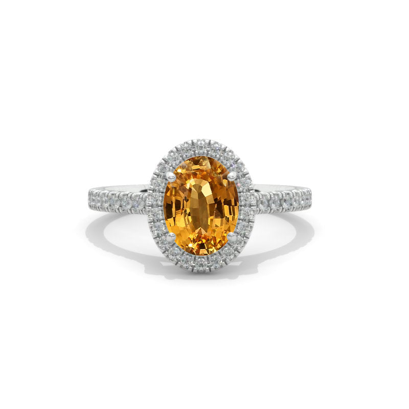 2 Carat Oval Genuine Yellow Citrine Halo Engagement Ring Model-ohar1